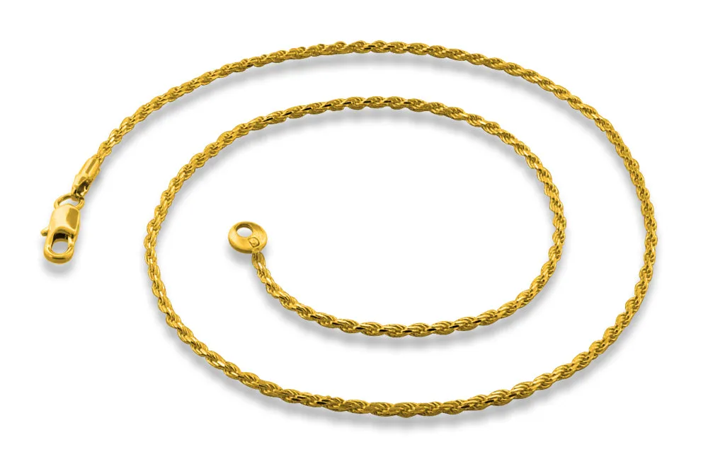 14K Gold Plated 30" Rope Brass Chain Necklace 1.73mm