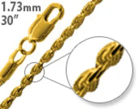 14K Gold Plated 30" Rope Brass Chain Necklace 1.73mm