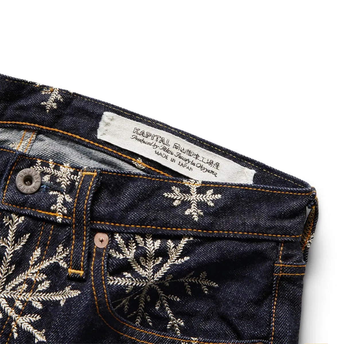 14OZ DENIM SNOW EMBROIDERY 5P TH STRAIGHT