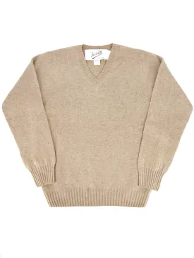 1940s Vintage Scottish Lambswool V-Neck Jumper in Clay Beige