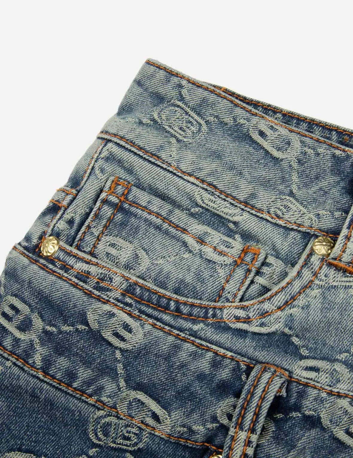 2-in-1 Allover Logo Jacquard Regular Fit Denim Skirt