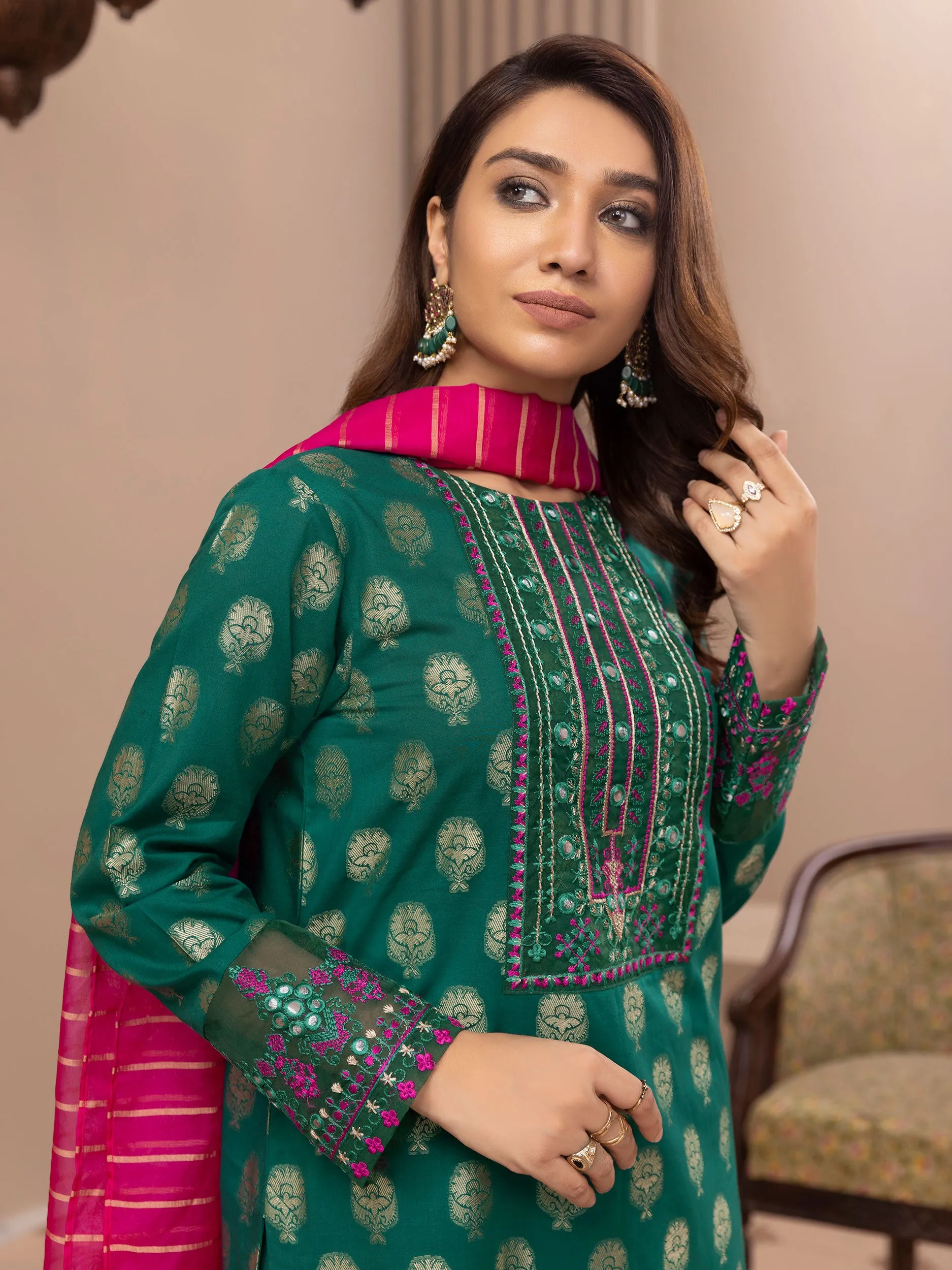 2 Piece Jacquard Suit-Embroidered (Unstitched)