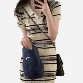 2024 Women's Knitted Striped POLO Collar Dress | Slimming Corset-Inspired Design | Contrasting Colors Summer Fashion