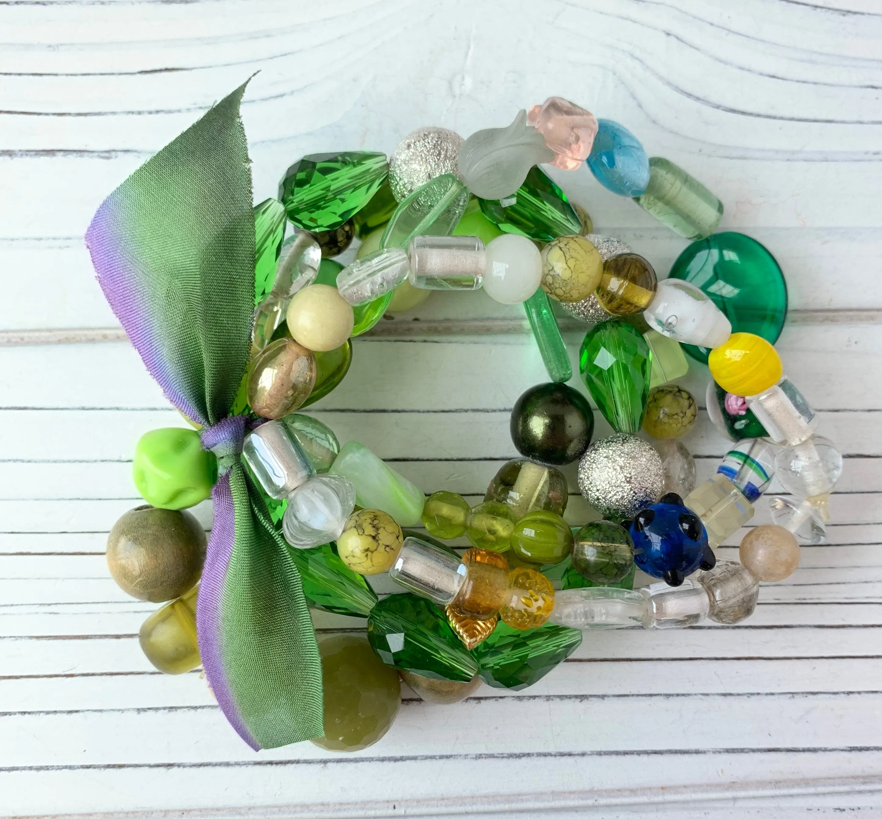 5-Piece Olivine Stretch Bracelet Set One of a Kind