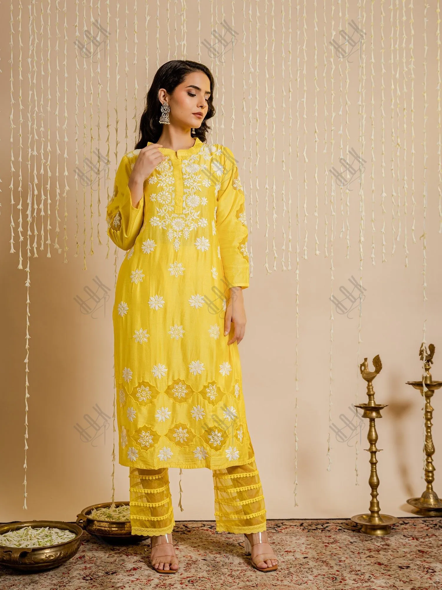 Aanchal Hans in Fizaa Yellow Chikankari Chanderi Silk Kurta Set