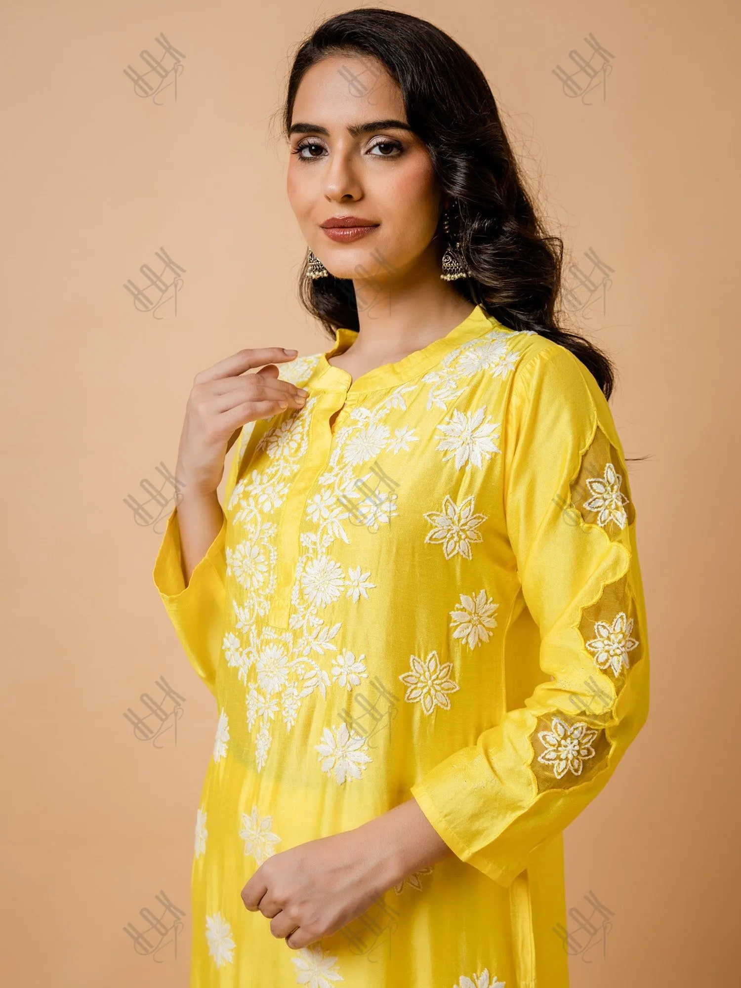 Aanchal Hans in Fizaa Yellow Chikankari Chanderi Silk Kurta Set