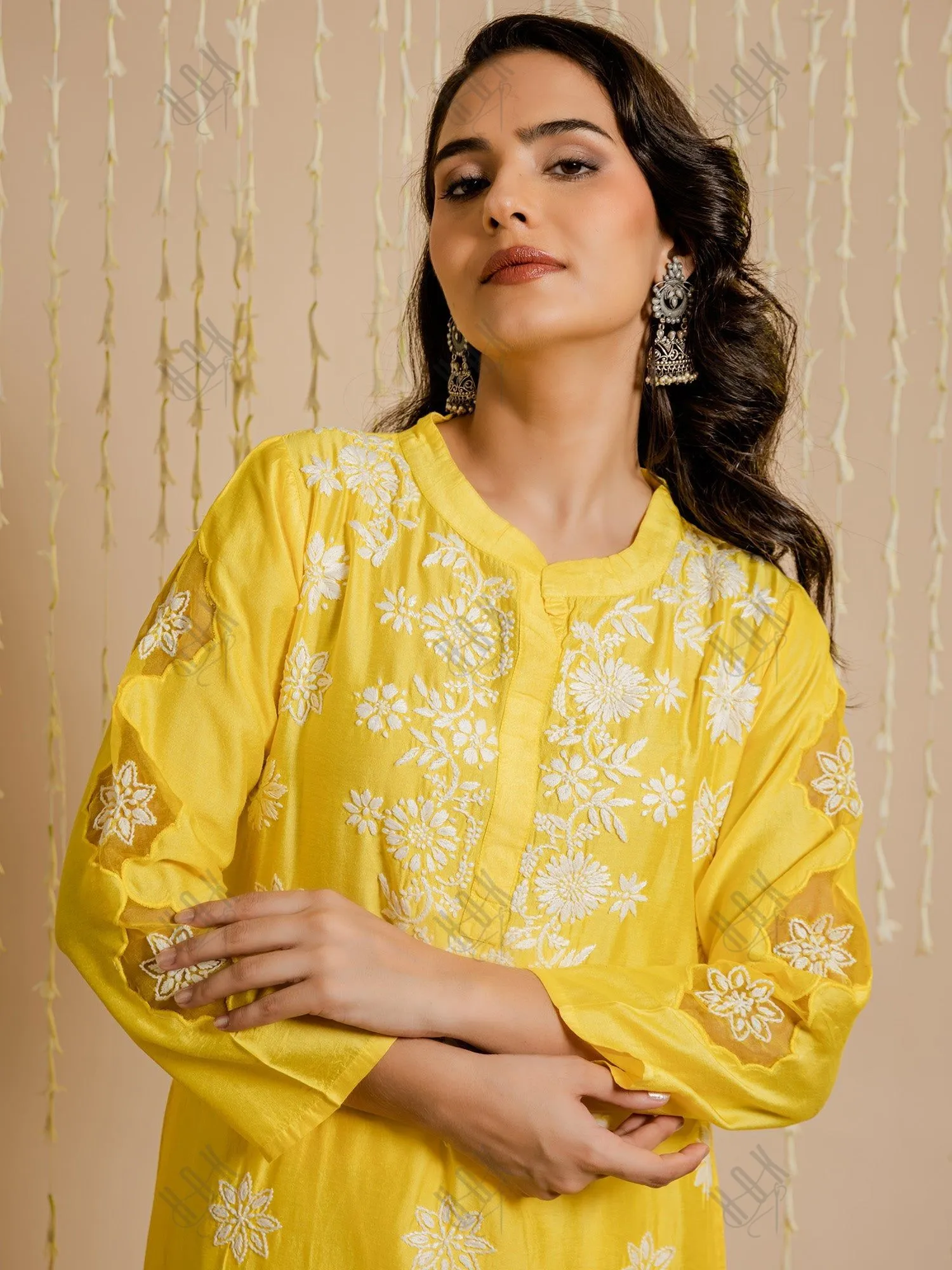 Aanchal Hans in Fizaa Yellow Chikankari Chanderi Silk Kurta Set