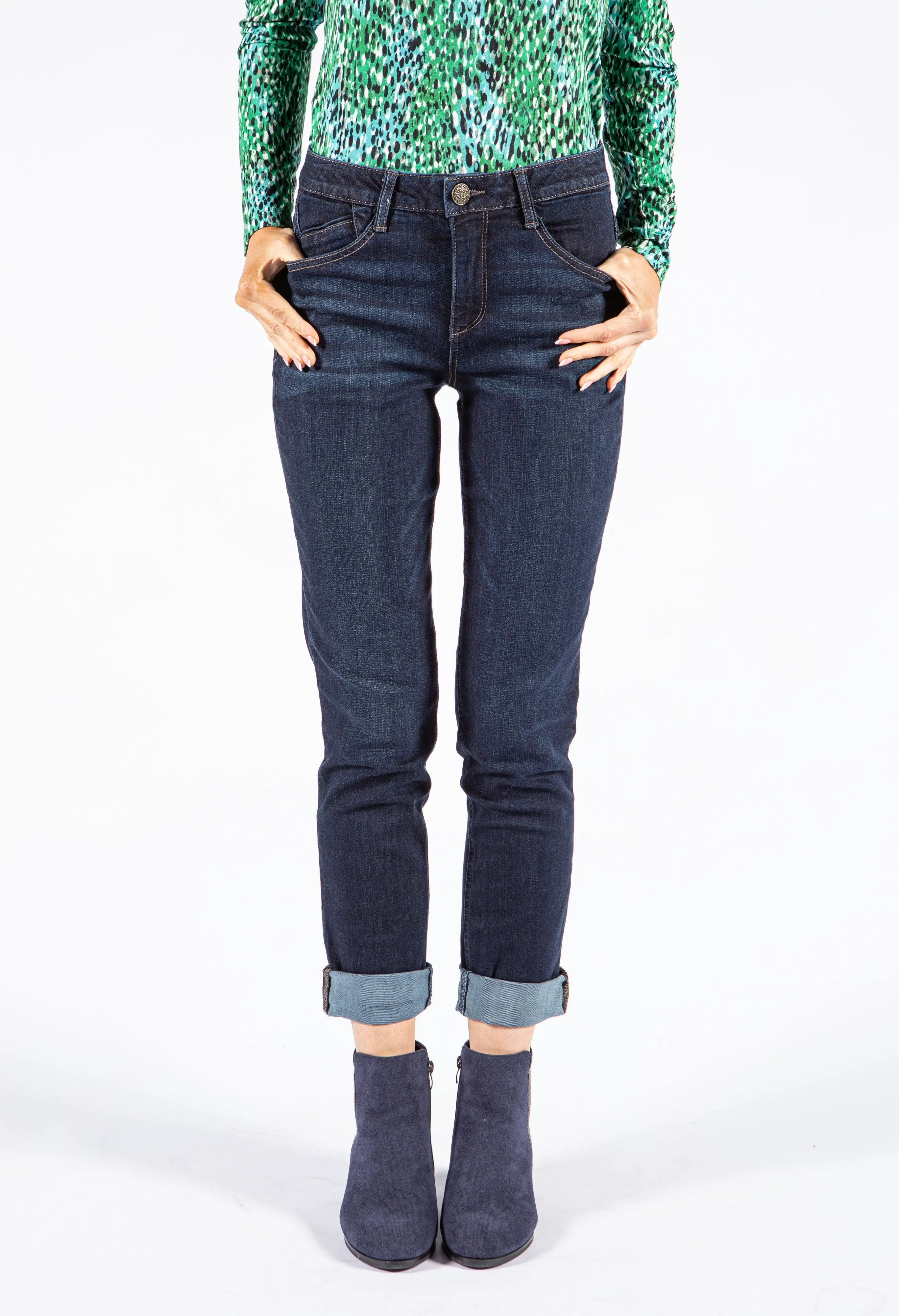 Ab solution Mid Rise Indigo Girlfriend Jeans