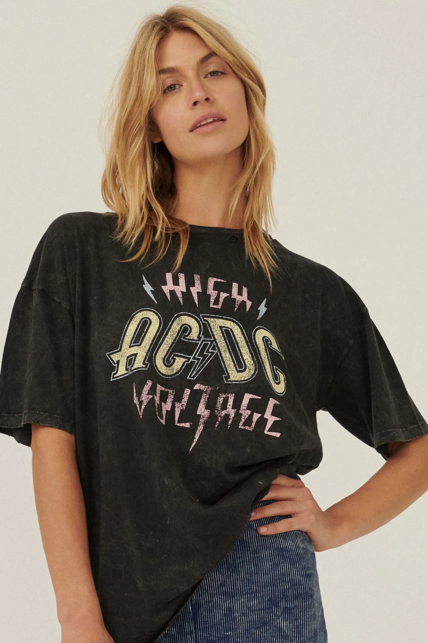 AC/DC High Voltage Distressed Graphic Tee