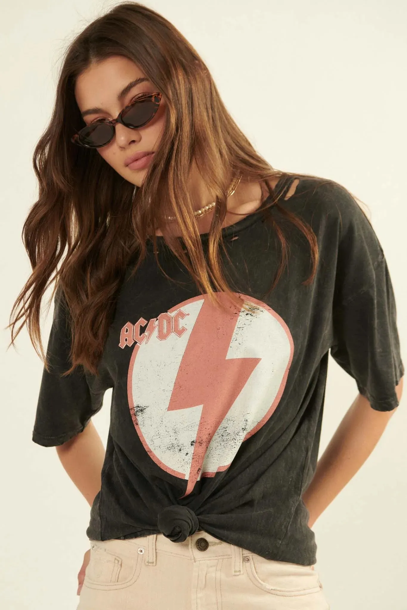 AC/DC Lightning Bolt Distressed Graphic Tee