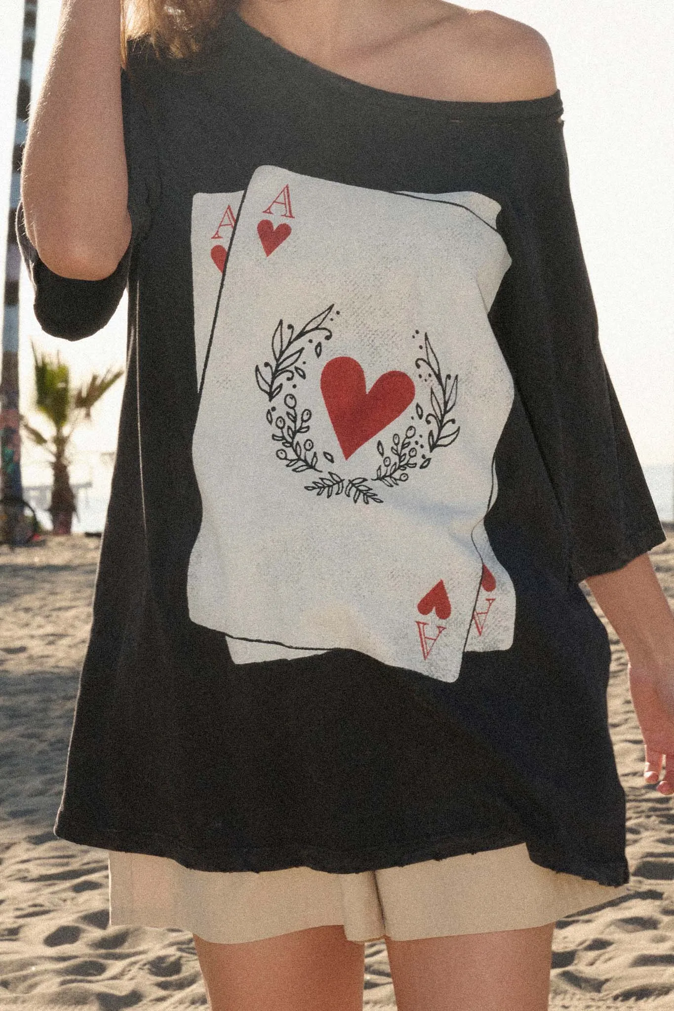 Ace of Hearts Vintage-Wash Distressed Graphic Tee