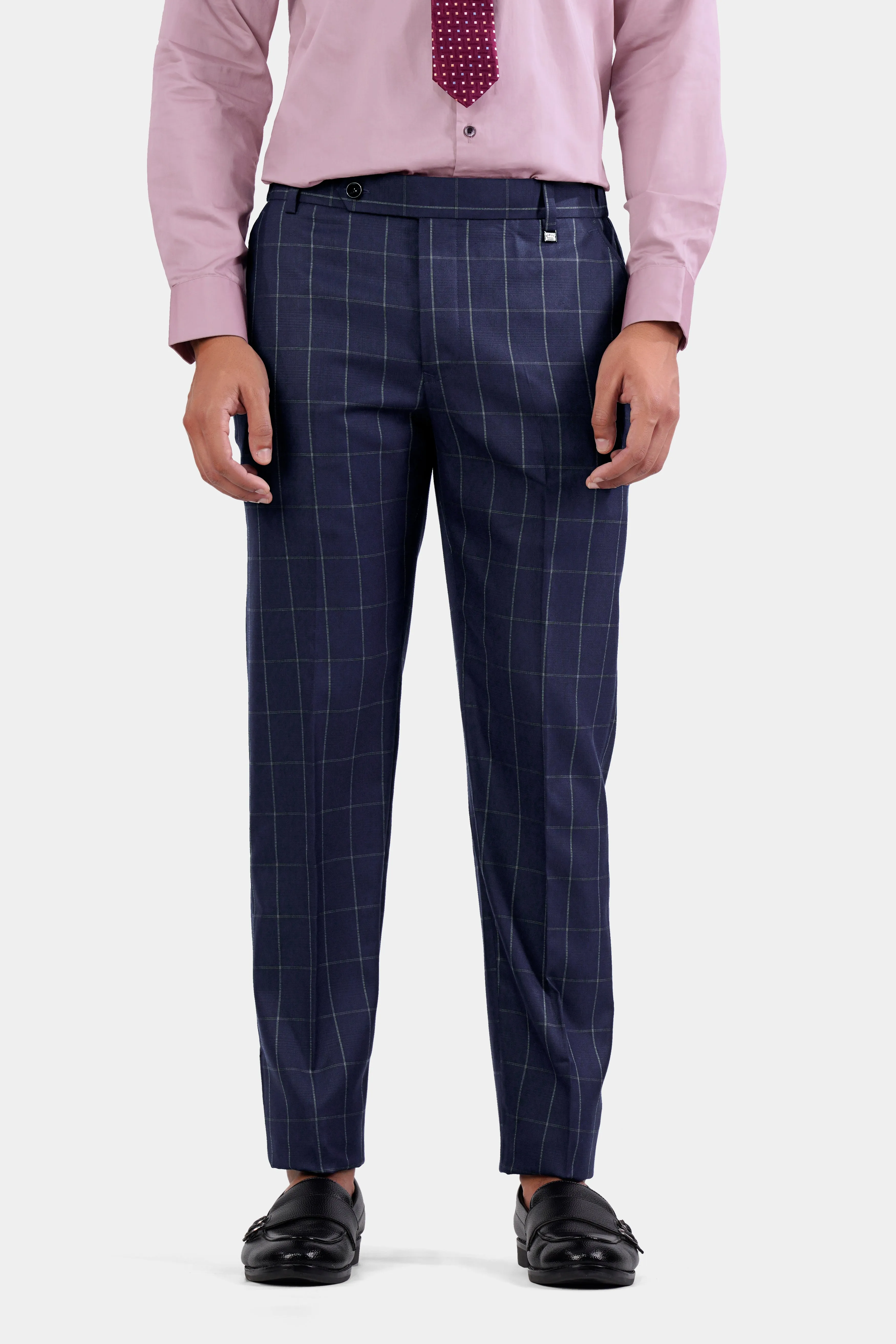 Admiral Blue Windowpane Wool Rich Pant