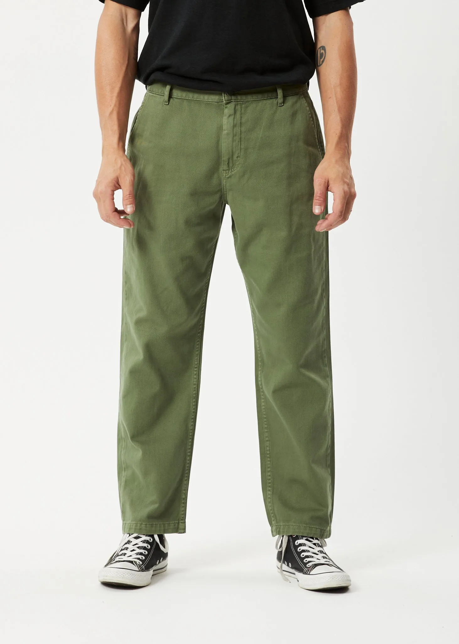 AFENDS Mens Ninety Twos - Twill Relaxed Pants - Cypress