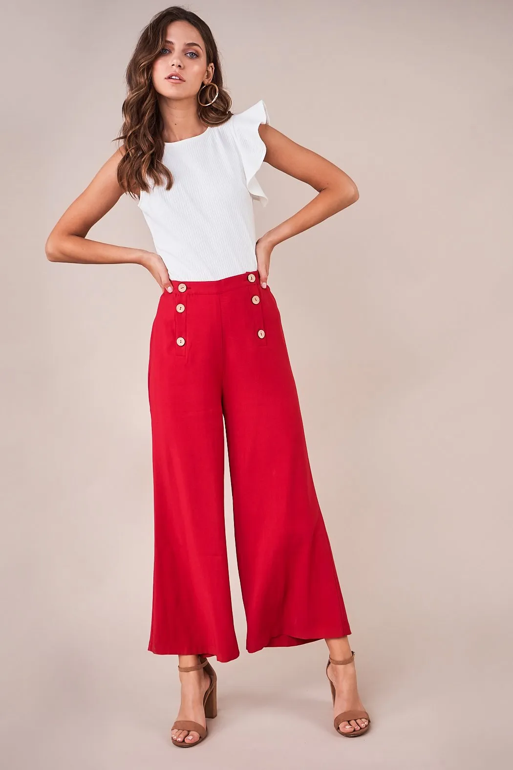 All Aboard Button Front Culotte Pants