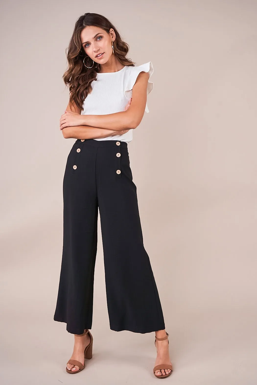 All Aboard Button Front Culotte Pants