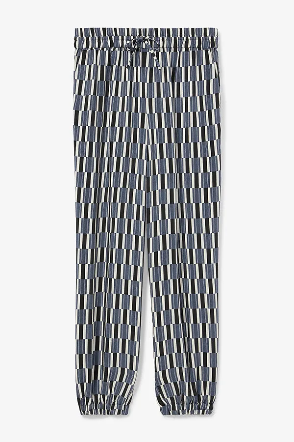 Amelia Jogger - Arpeggio Print Washable Silk :: Blue / Black