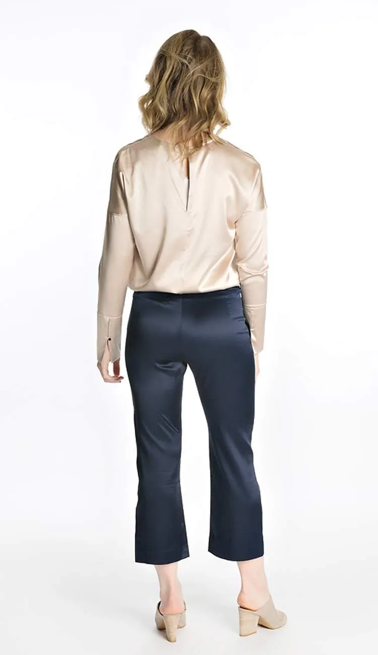 Ana Cropped Silk Pant - Navy