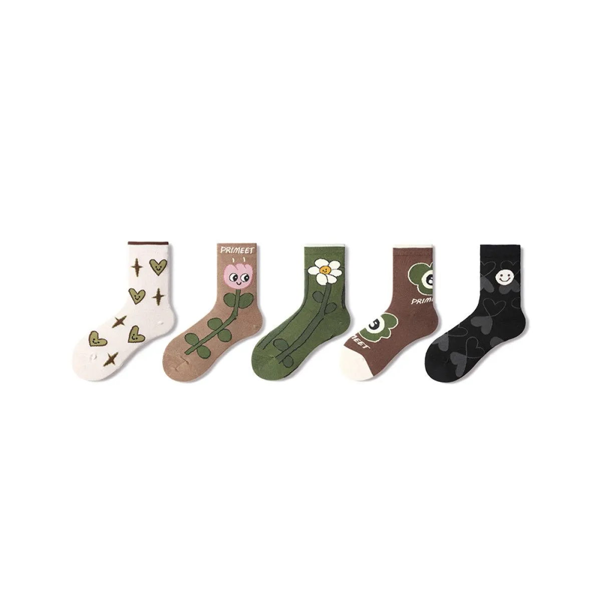 Autumnal All-season Women 5pcs Crew Socks Set