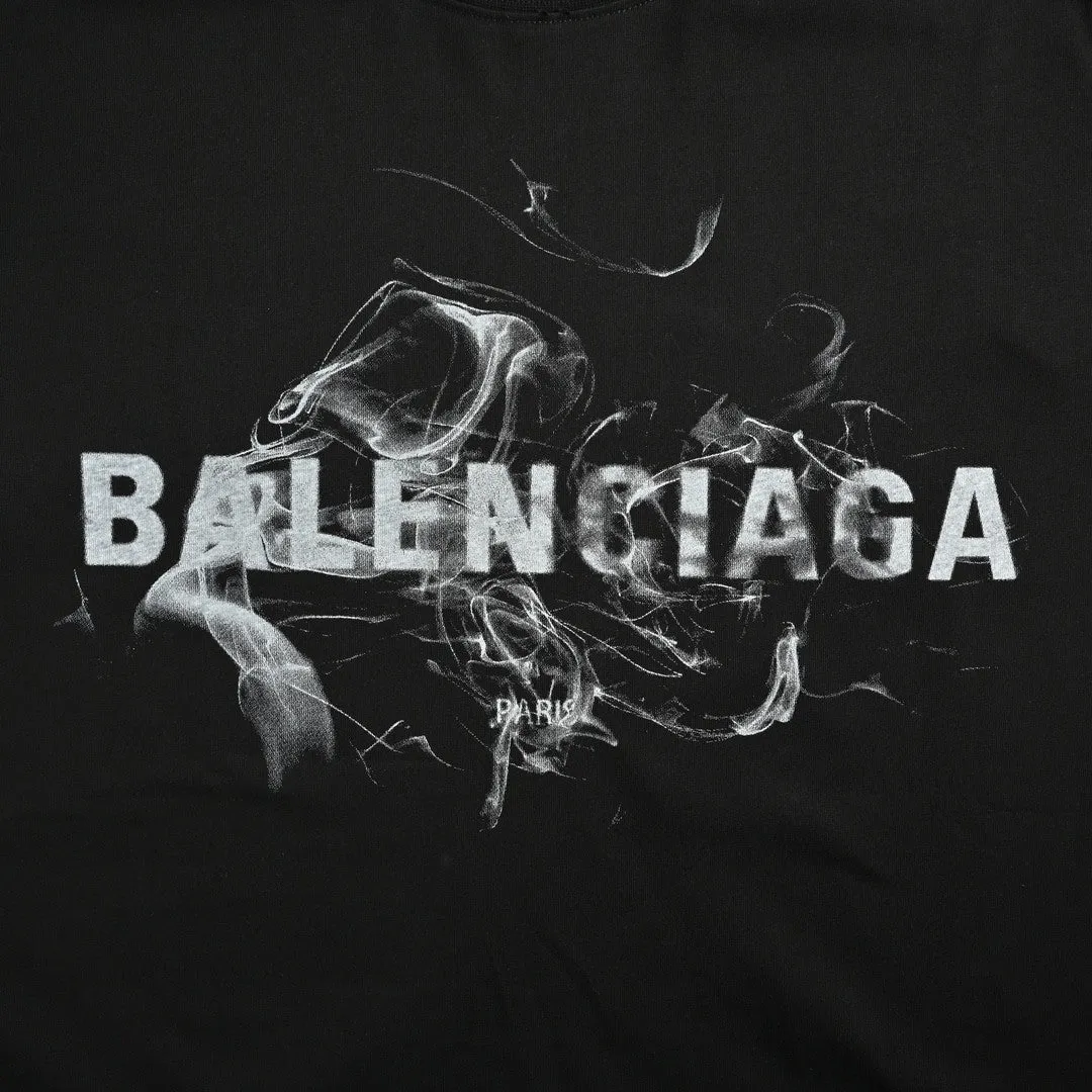 Balenciaga Smoke Print Logo T-Shirt (Black)