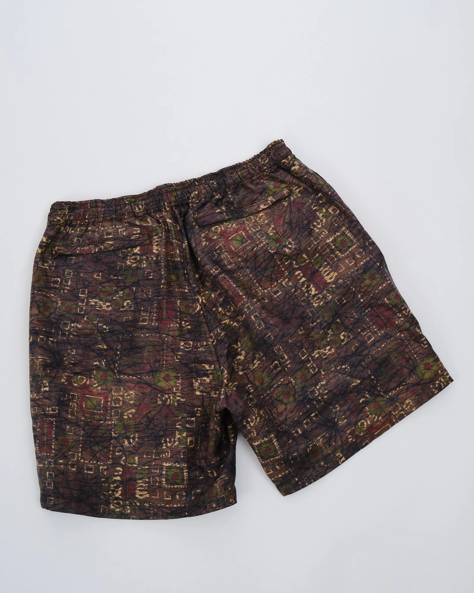 Beach Shorts Silk Batik Print Brown