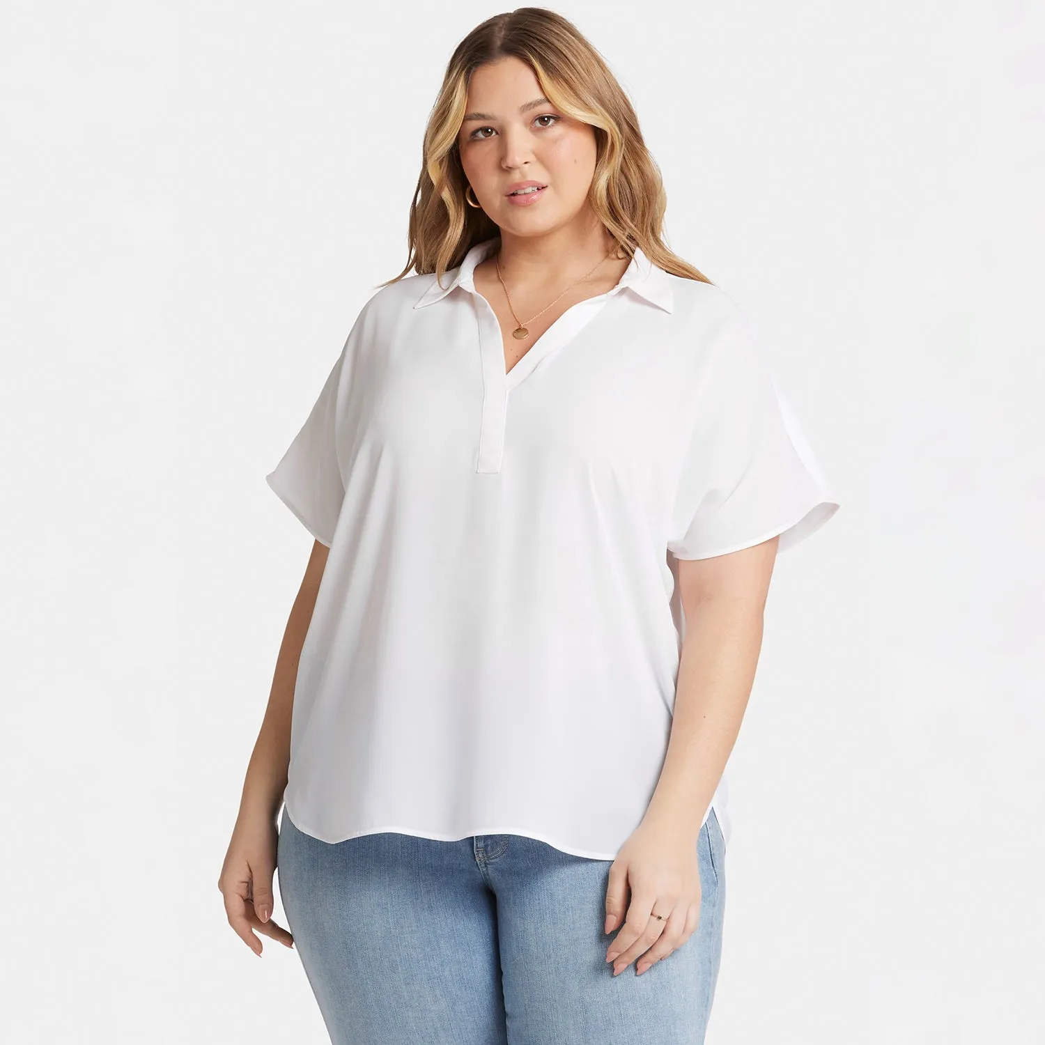 Becky Short Sleeved Blouse In Plus Size - Optic White