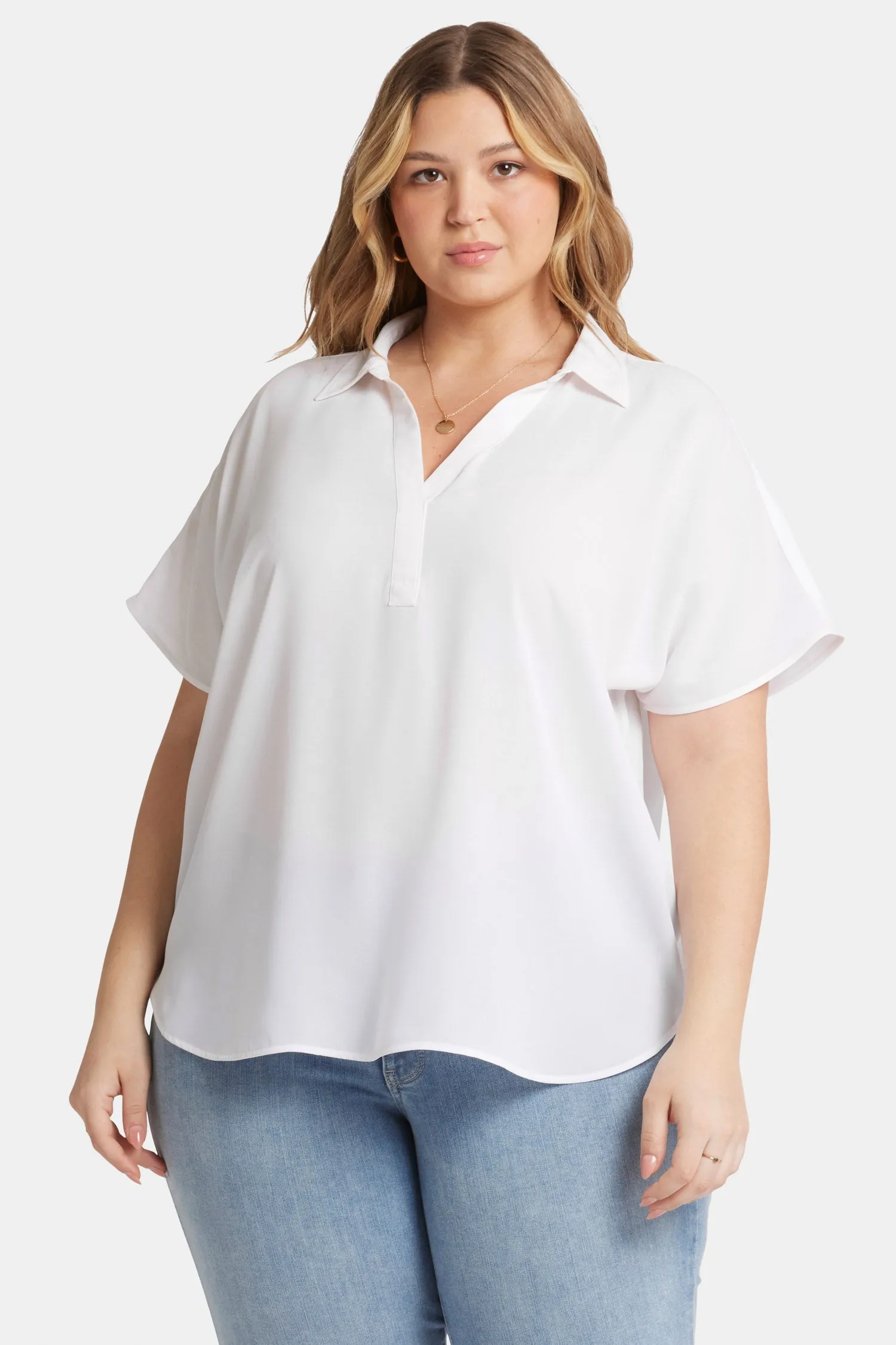 Becky Short Sleeved Blouse In Plus Size - Optic White