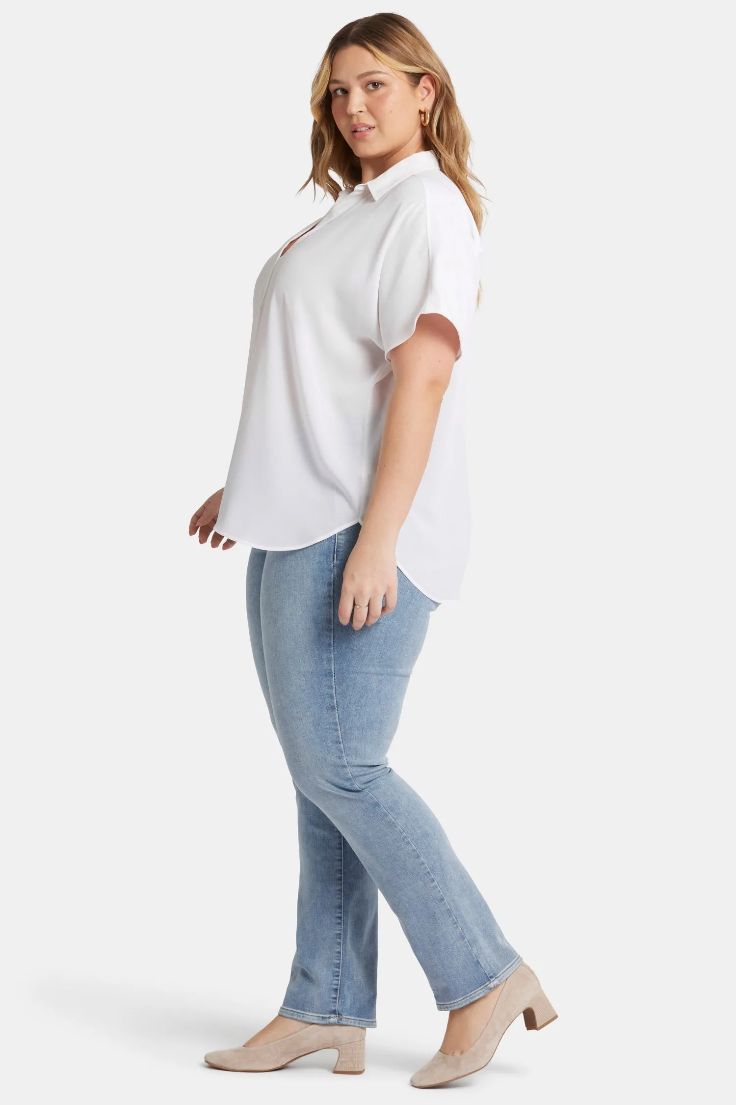 Becky Short Sleeved Blouse In Plus Size - Optic White