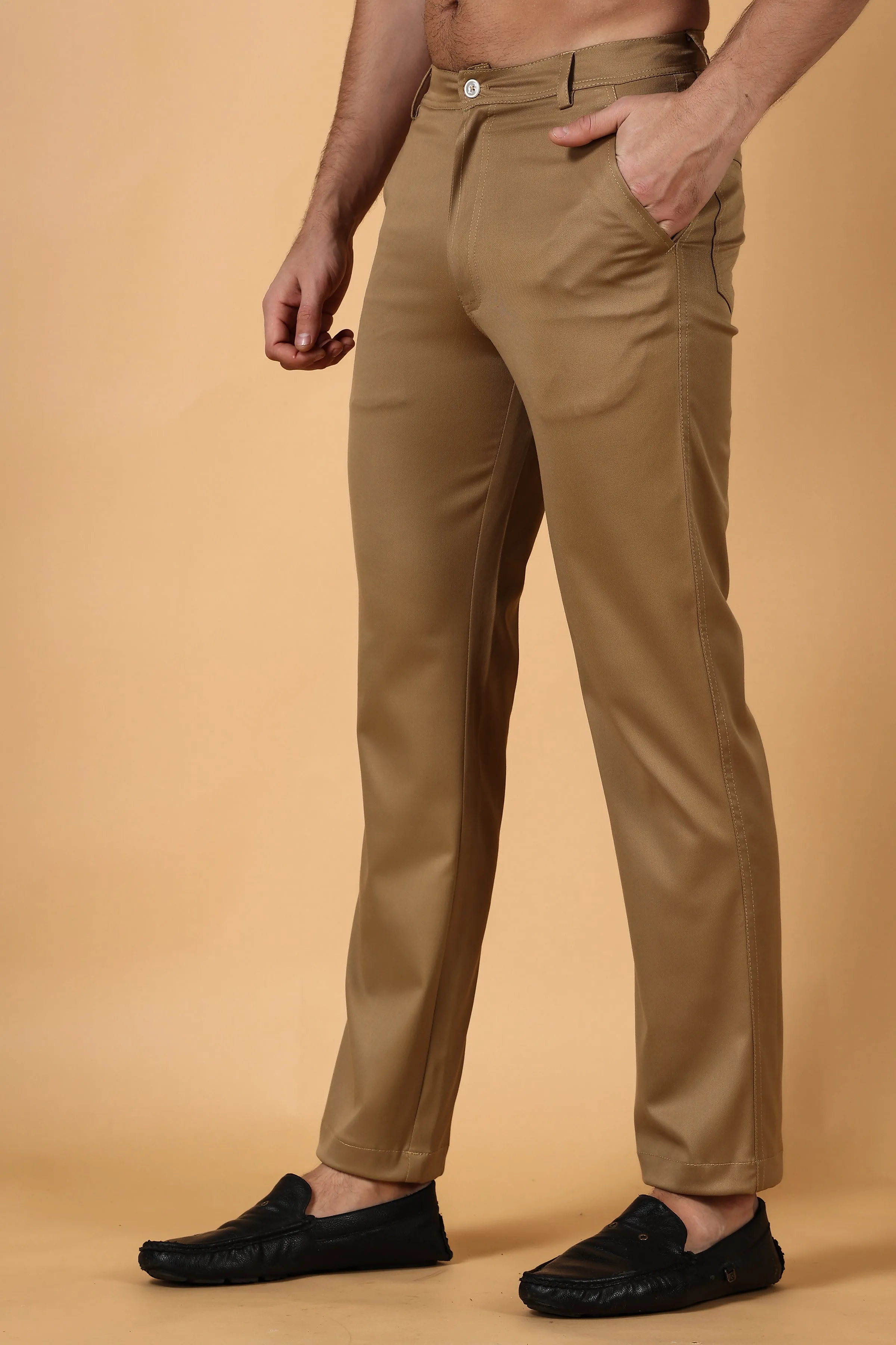 Beige Cotton Lycra Chinos