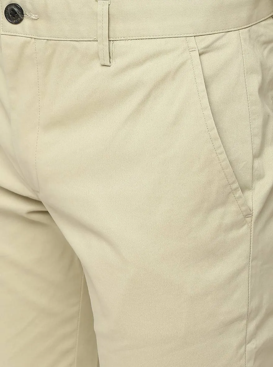 Beige Solid Slim Fit Casual Trouser | JadeBlue