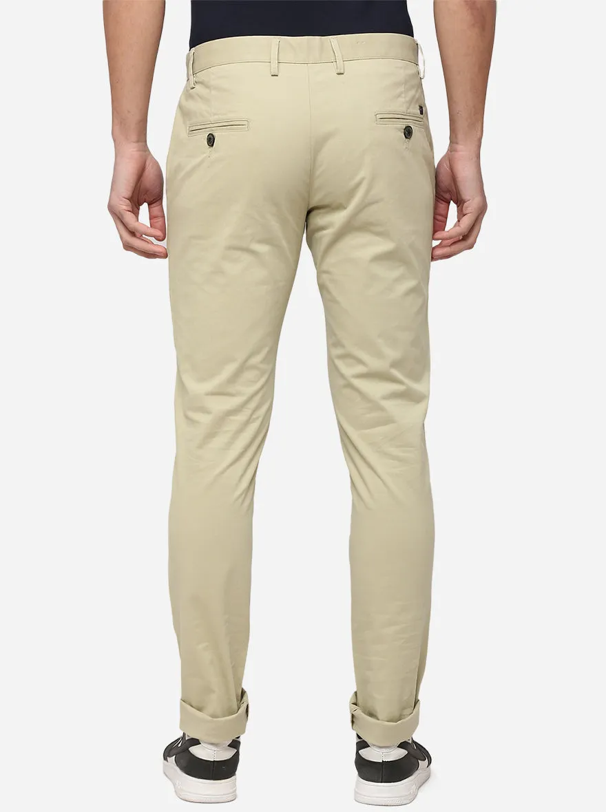 Beige Solid Slim Fit Casual Trouser | JadeBlue