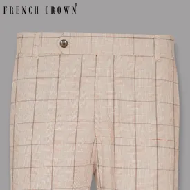 Beige Windowpane Wool Rich Pant