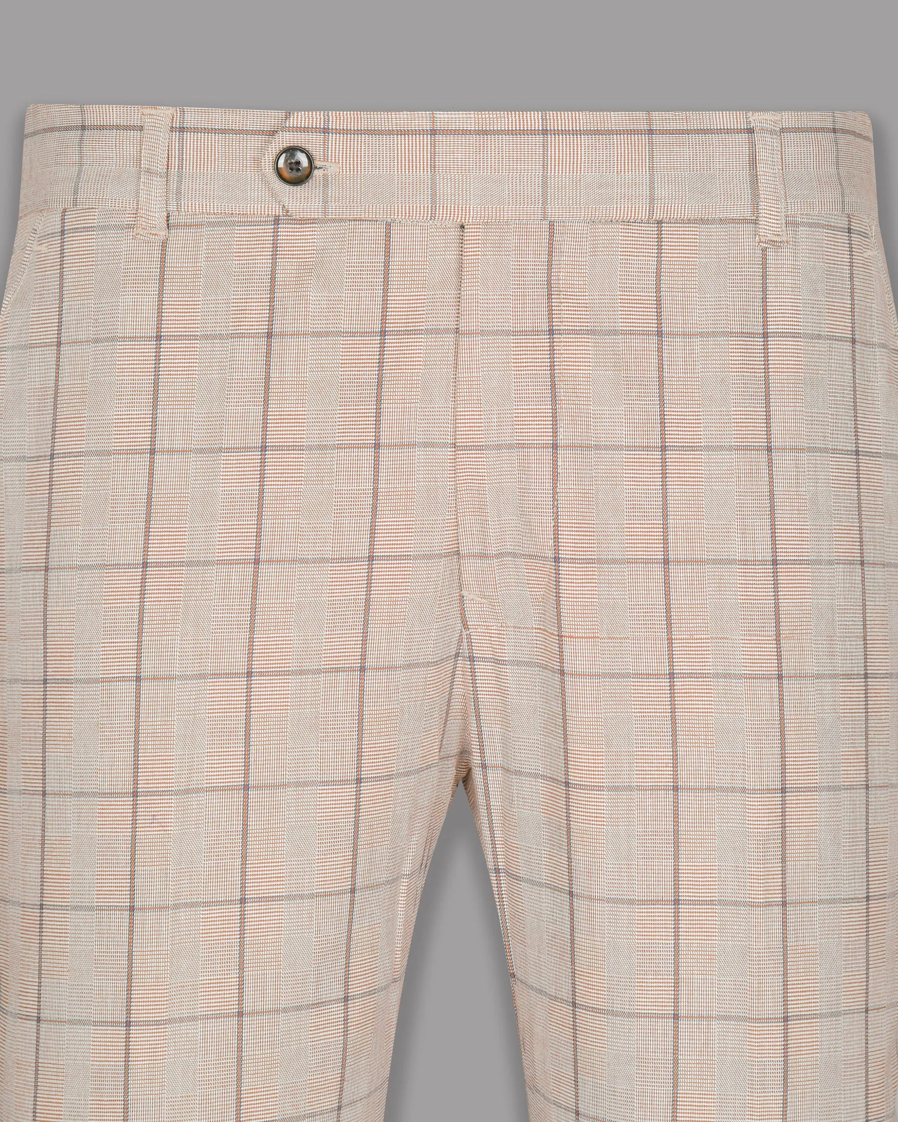 Beige Windowpane Wool Rich Pant