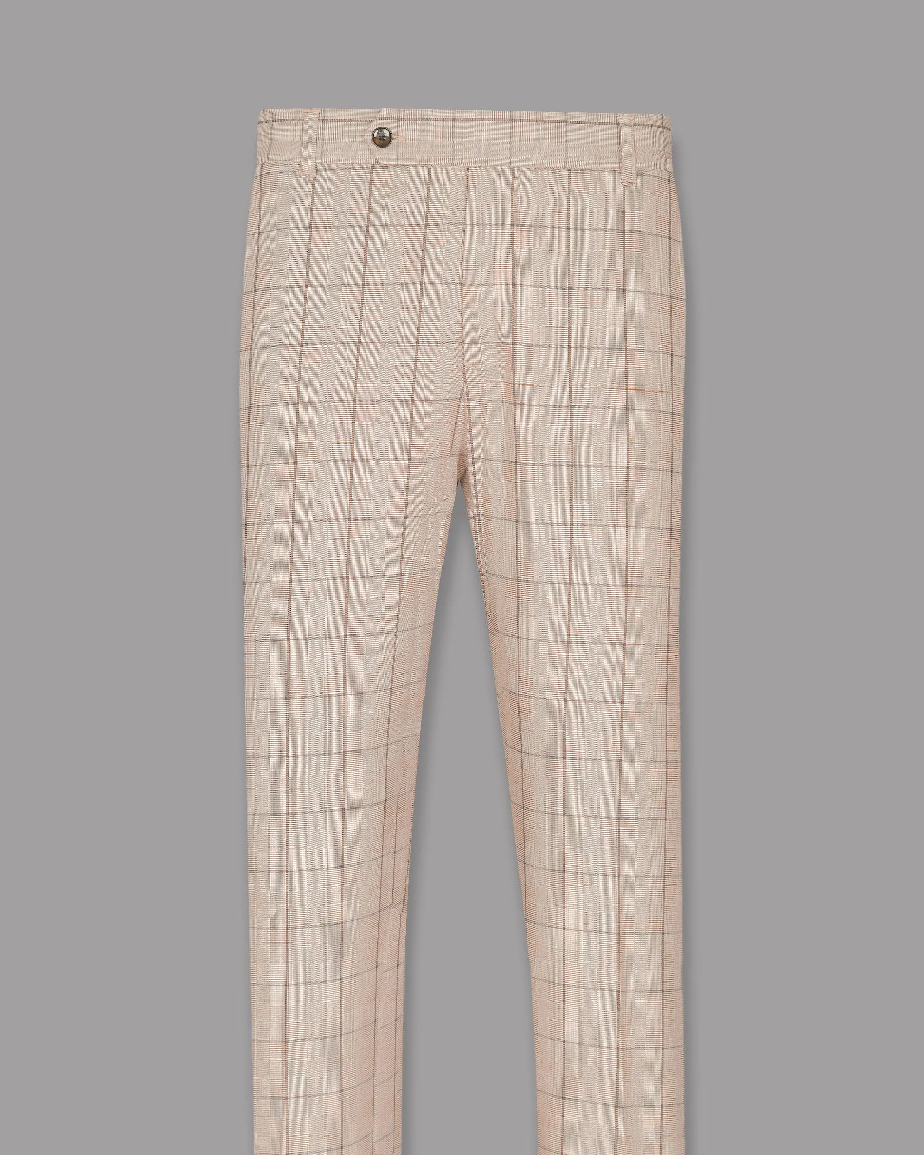 Beige Windowpane Wool Rich Pant