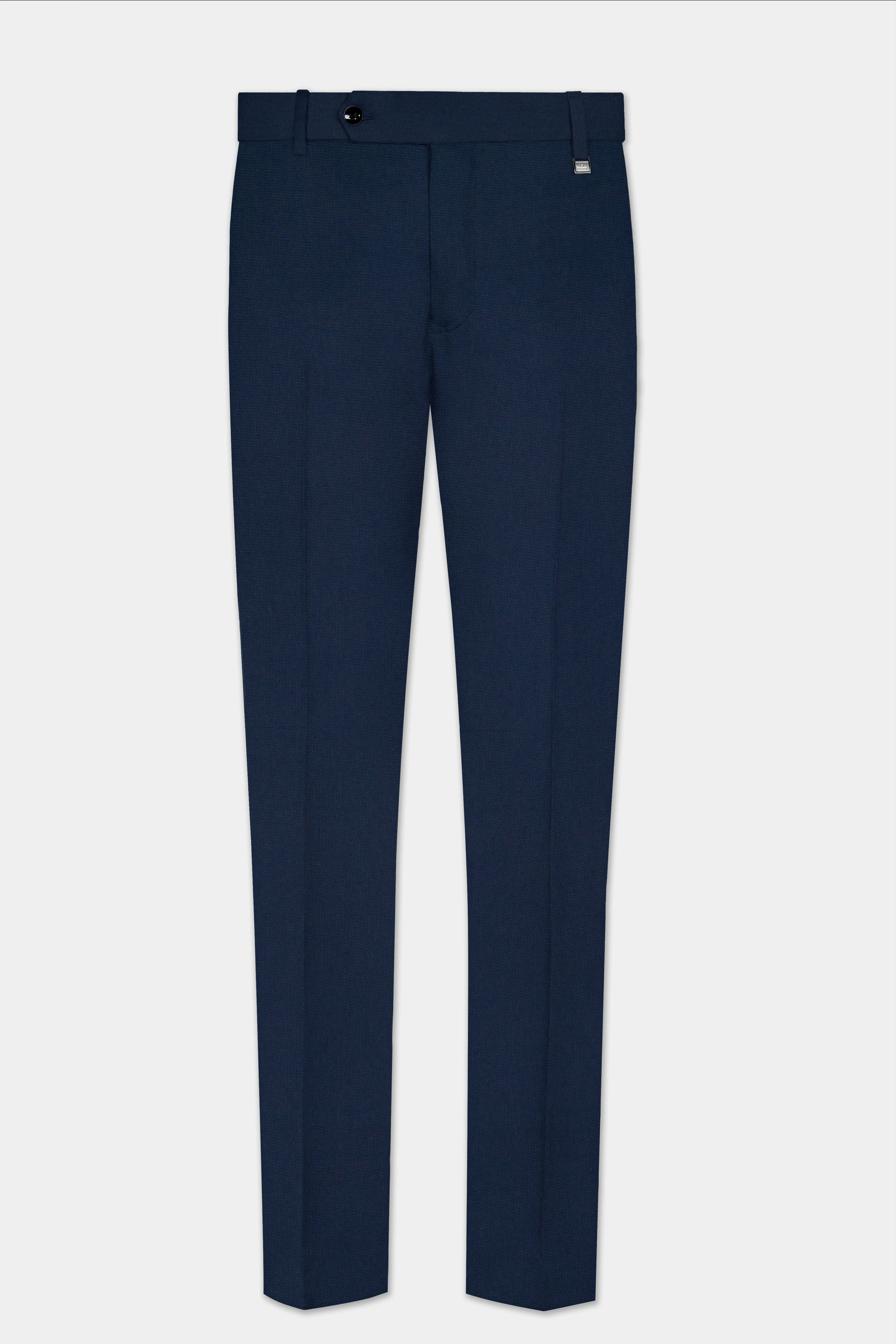 Big Stone Blue Textured Wool Blend Stretchable Waistband Pant