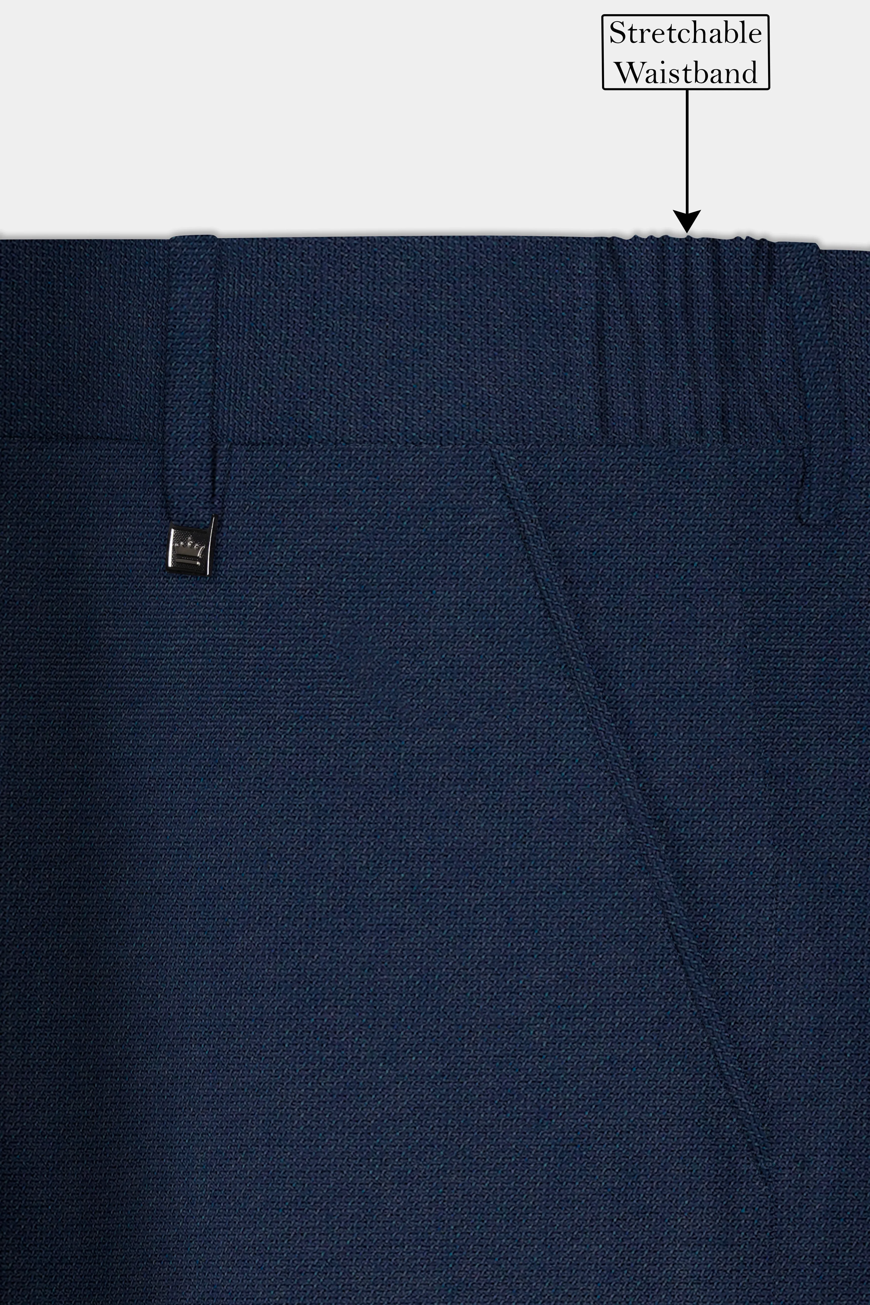 Big Stone Blue Textured Wool Blend Stretchable Waistband Pant