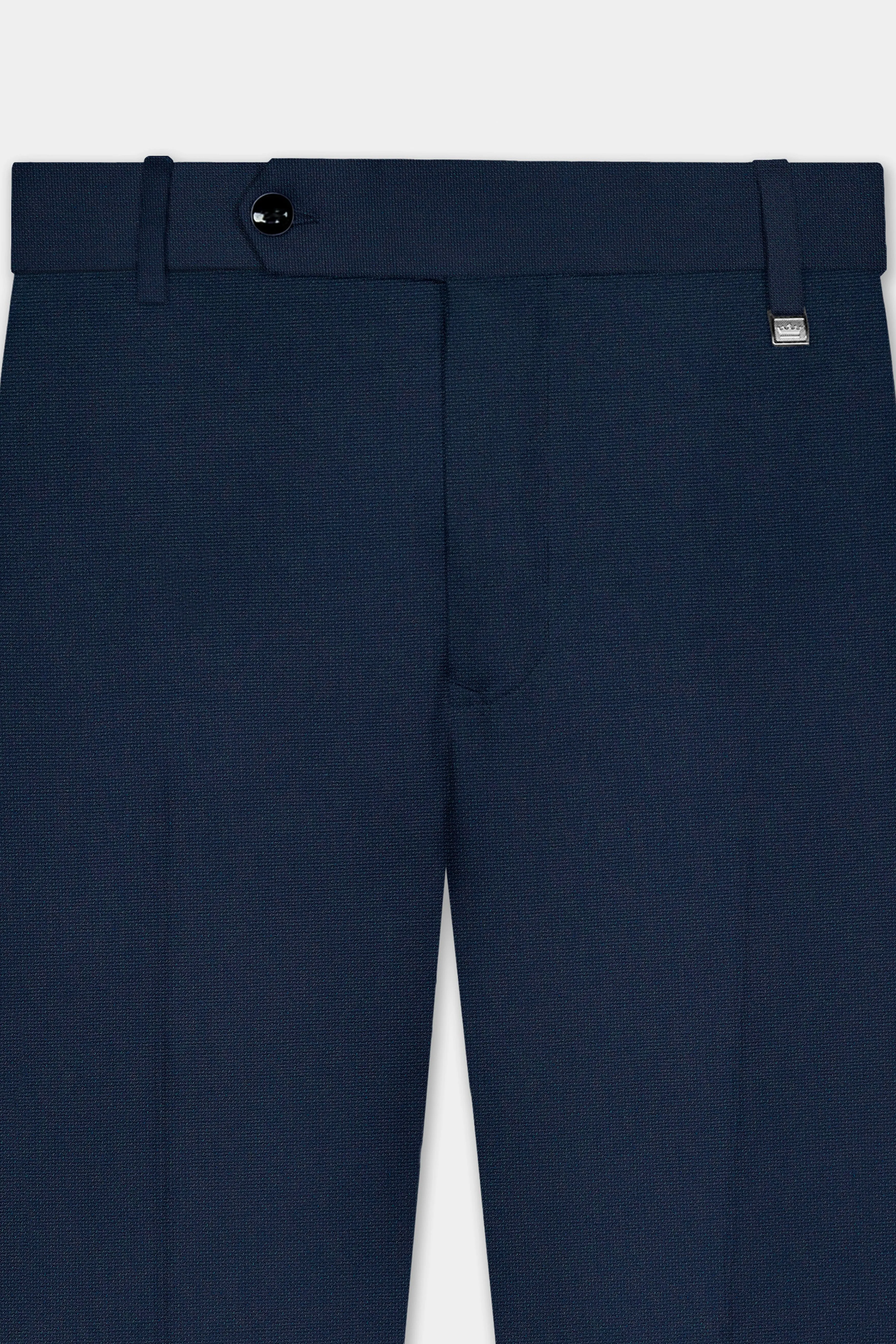 Big Stone Blue Textured Wool Blend Stretchable Waistband Pant