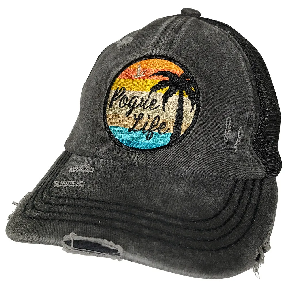 BJ-1016 Pogue Life Criss Cross Pony Cap Mesh Back - Black