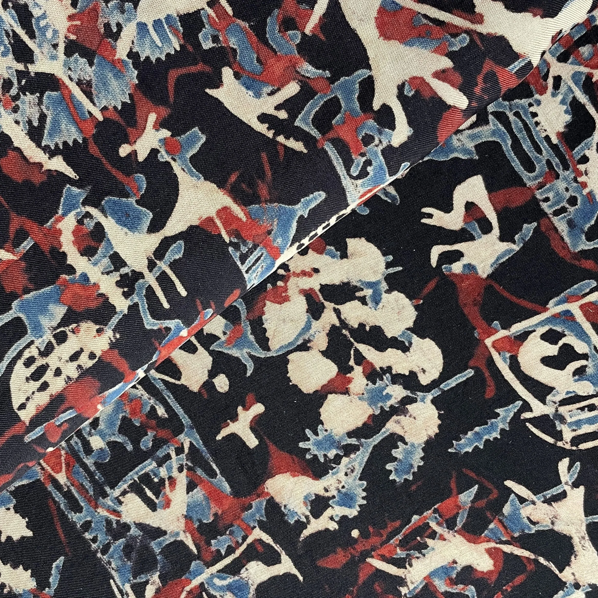 Black Batik Print Modal Silk Fabric 19560