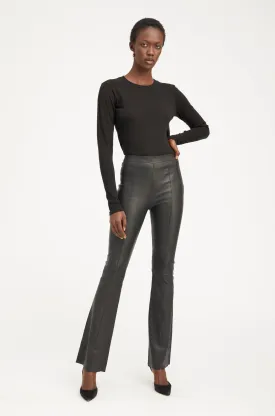 Black Leather Super Flare Pants with Princess Seams