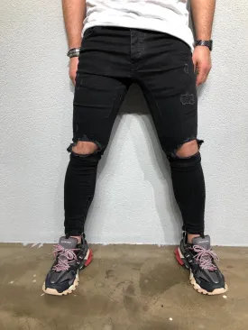 Black Ripped Denim BL239 Streetwear Jeans