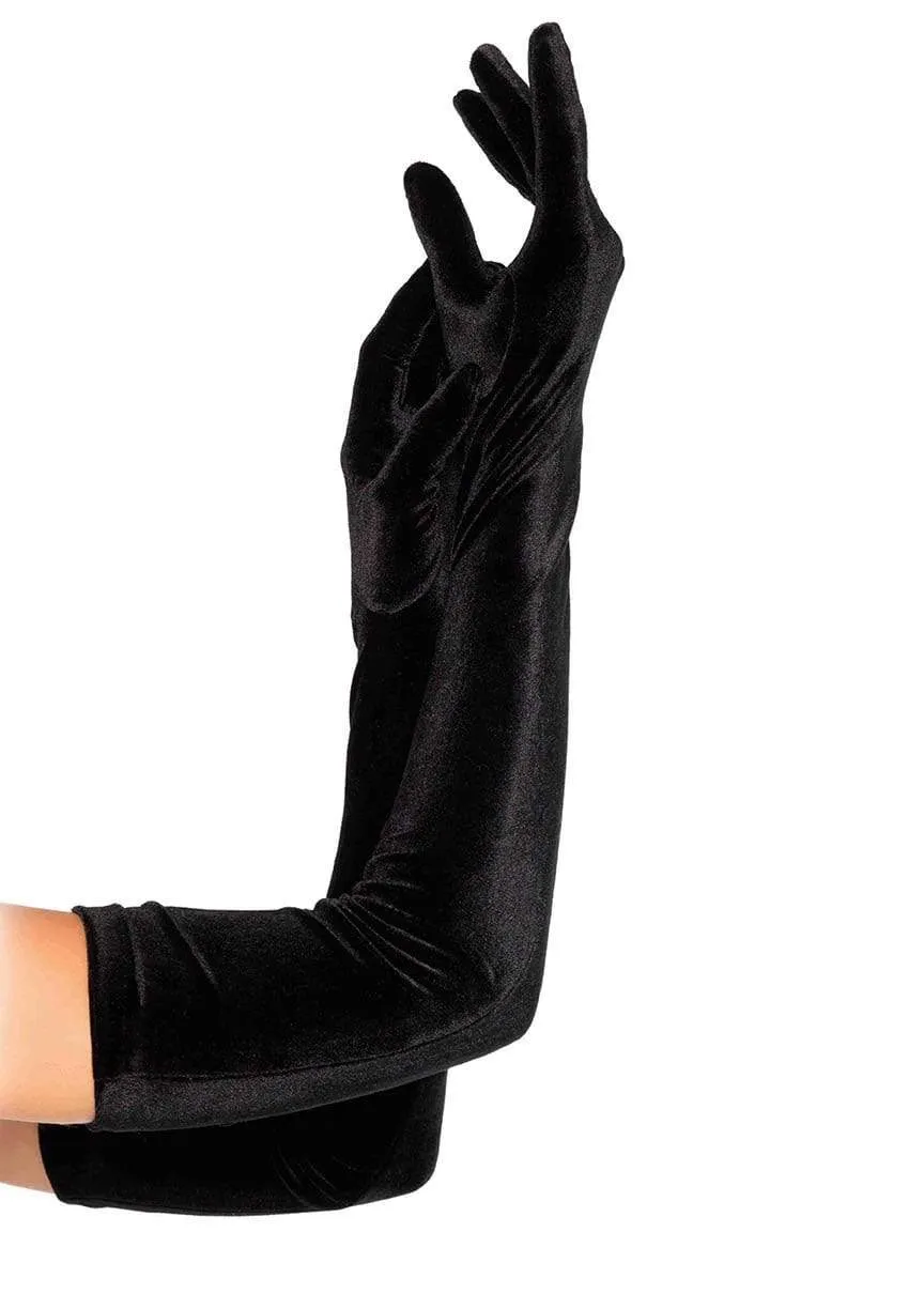 Black Stretch Velvet Opera Length Gloves