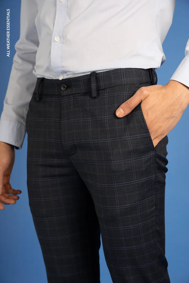 Blue Melange Checks All Weather Stretch Pants