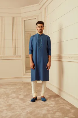 Blue Textured Kurta Set