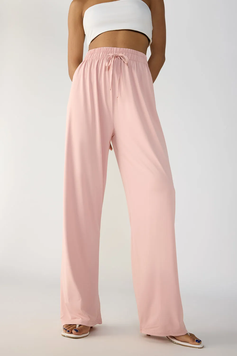 Blush Pink Elasticated Flared Korean Pants