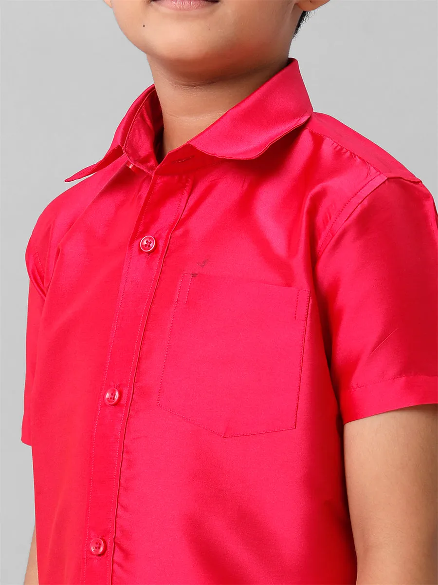 Boys Silk Cotton Dark Pink Half Sleeves Shirt K13