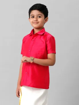 Boys Silk Cotton Dark Pink Half Sleeves Shirt K13