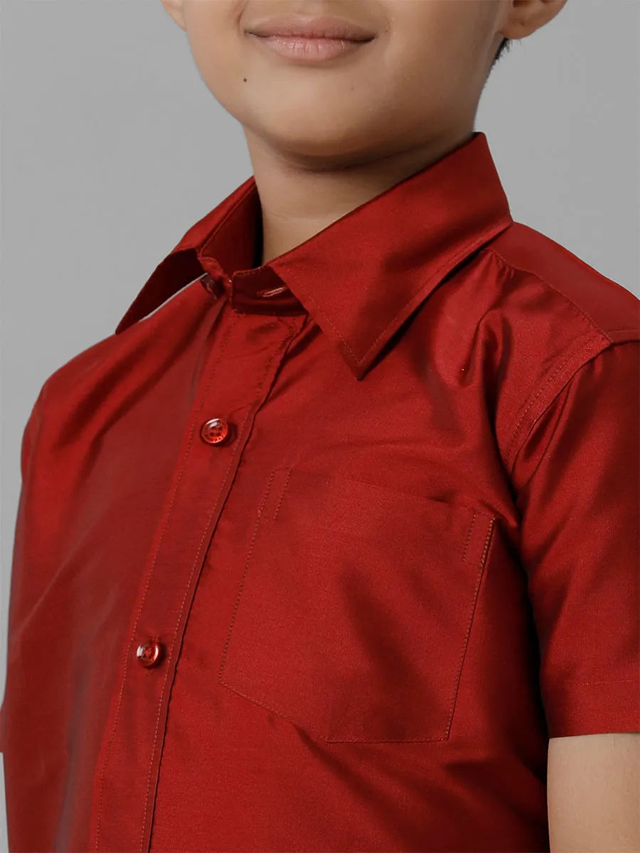 Boys Silk Cotton Maroon Half Sleeves Shirt K7