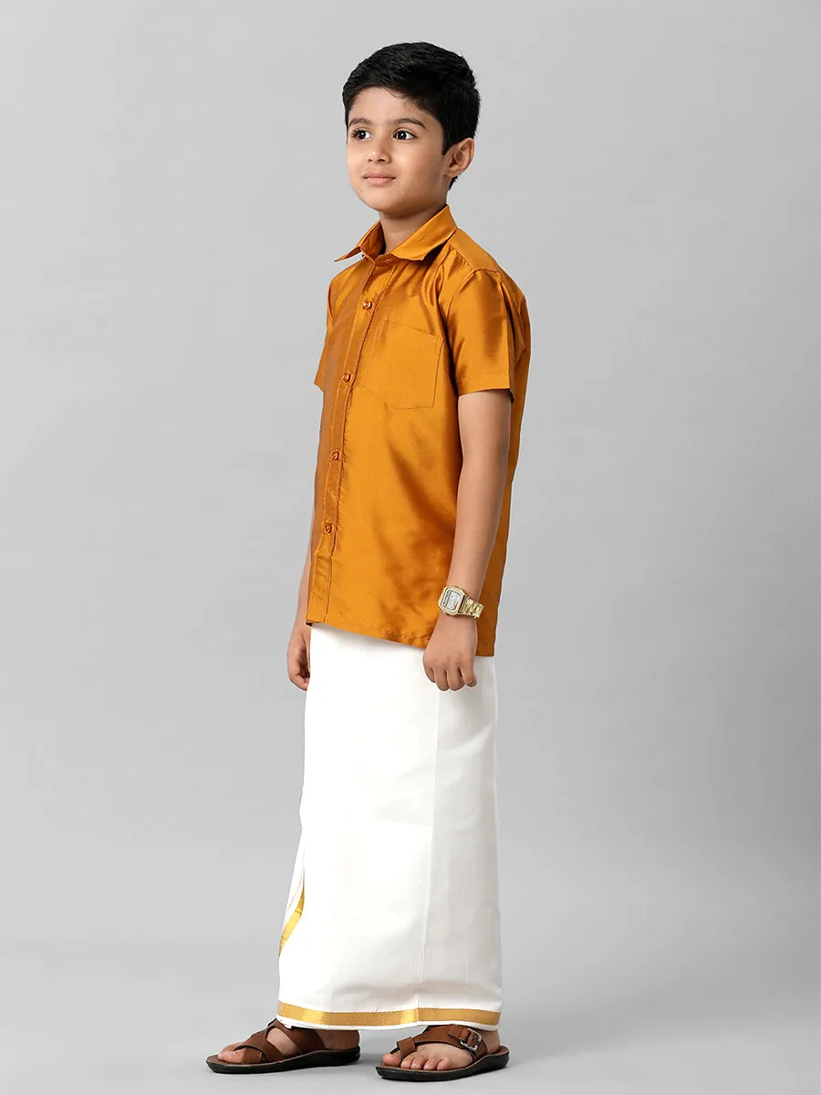 Boys Silk Cotton Mustard Half Sleeves Shirt K37