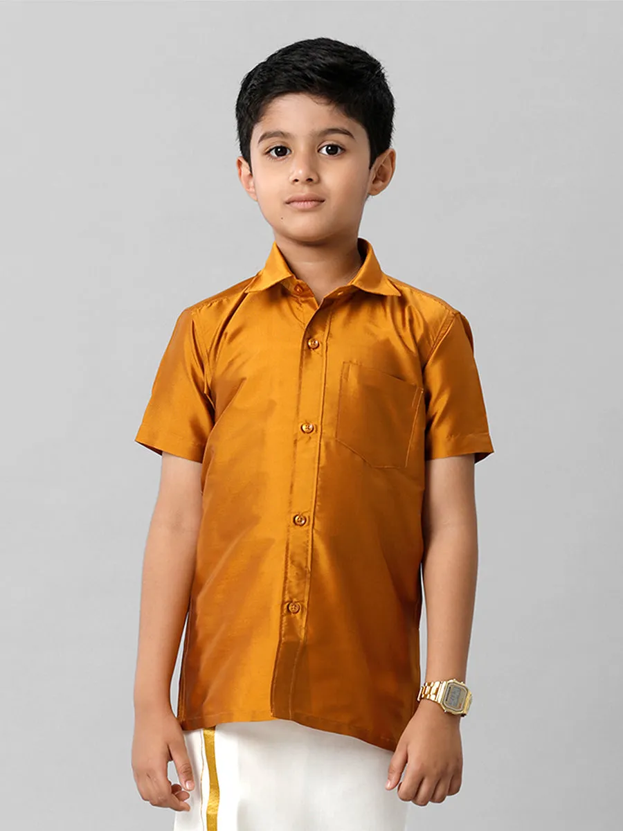 Boys Silk Cotton Mustard Half Sleeves Shirt K37