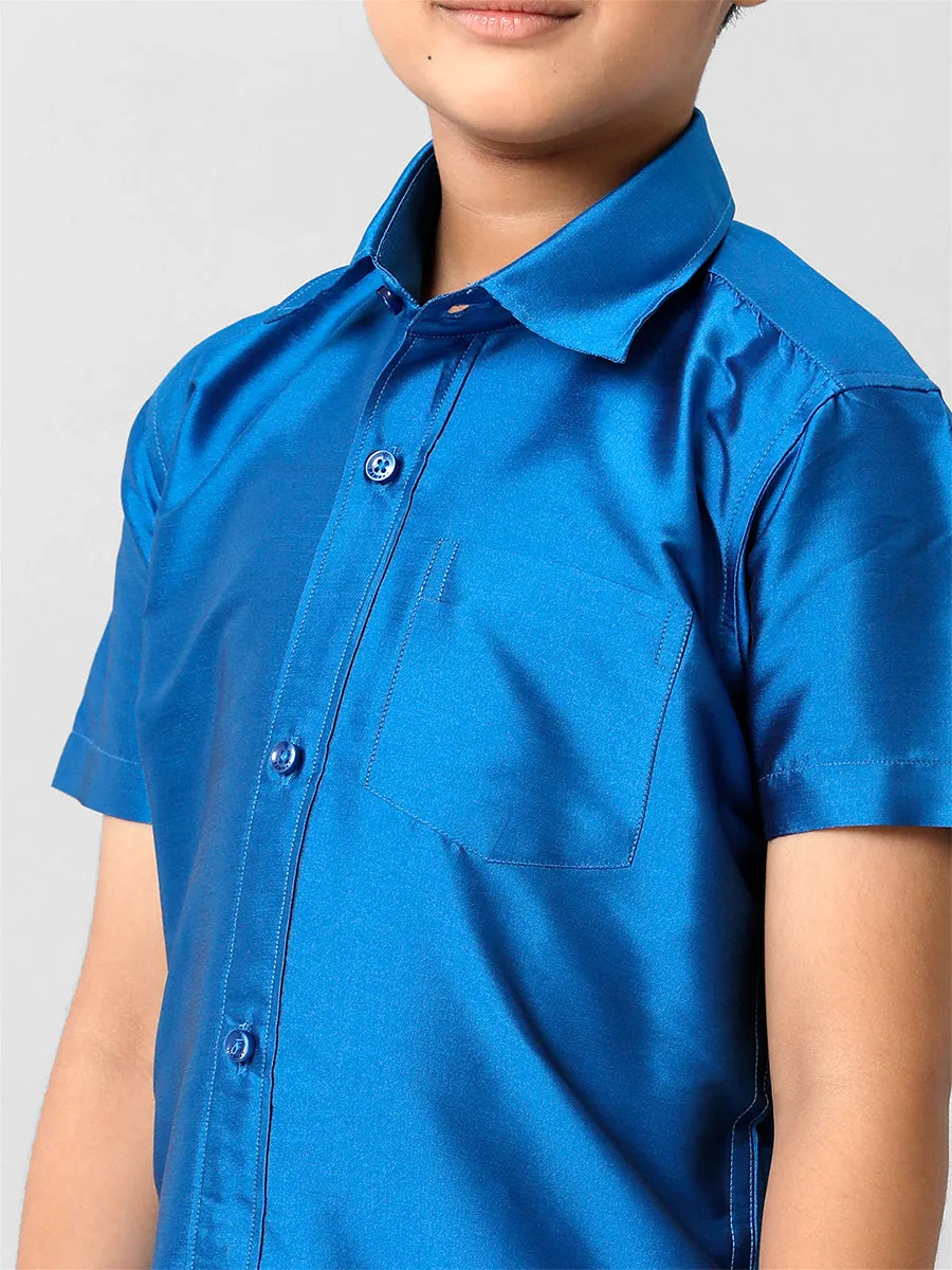 Boys Silk Cotton Royal Blue Half Sleeves Shirt K10